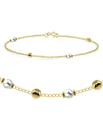 Silver Balls and White Pearls Bracelet BRS-453-GP